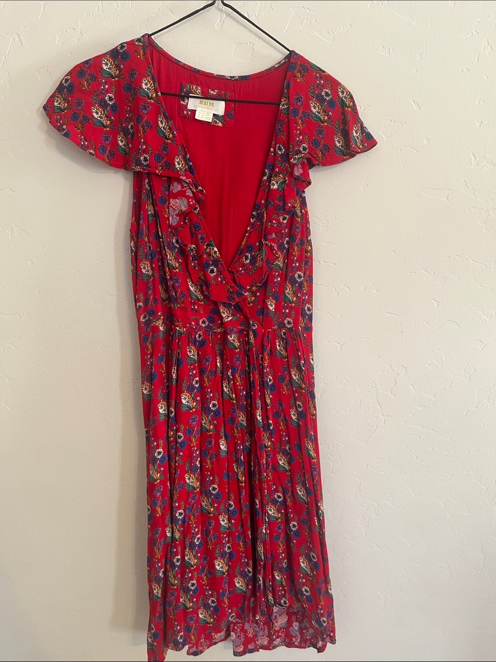 Anthropologie Red Floral Wrap Midi Dress